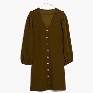 Madewell Green Midi Sheath Dress with Long Bishop Sleeves and V-Neckline